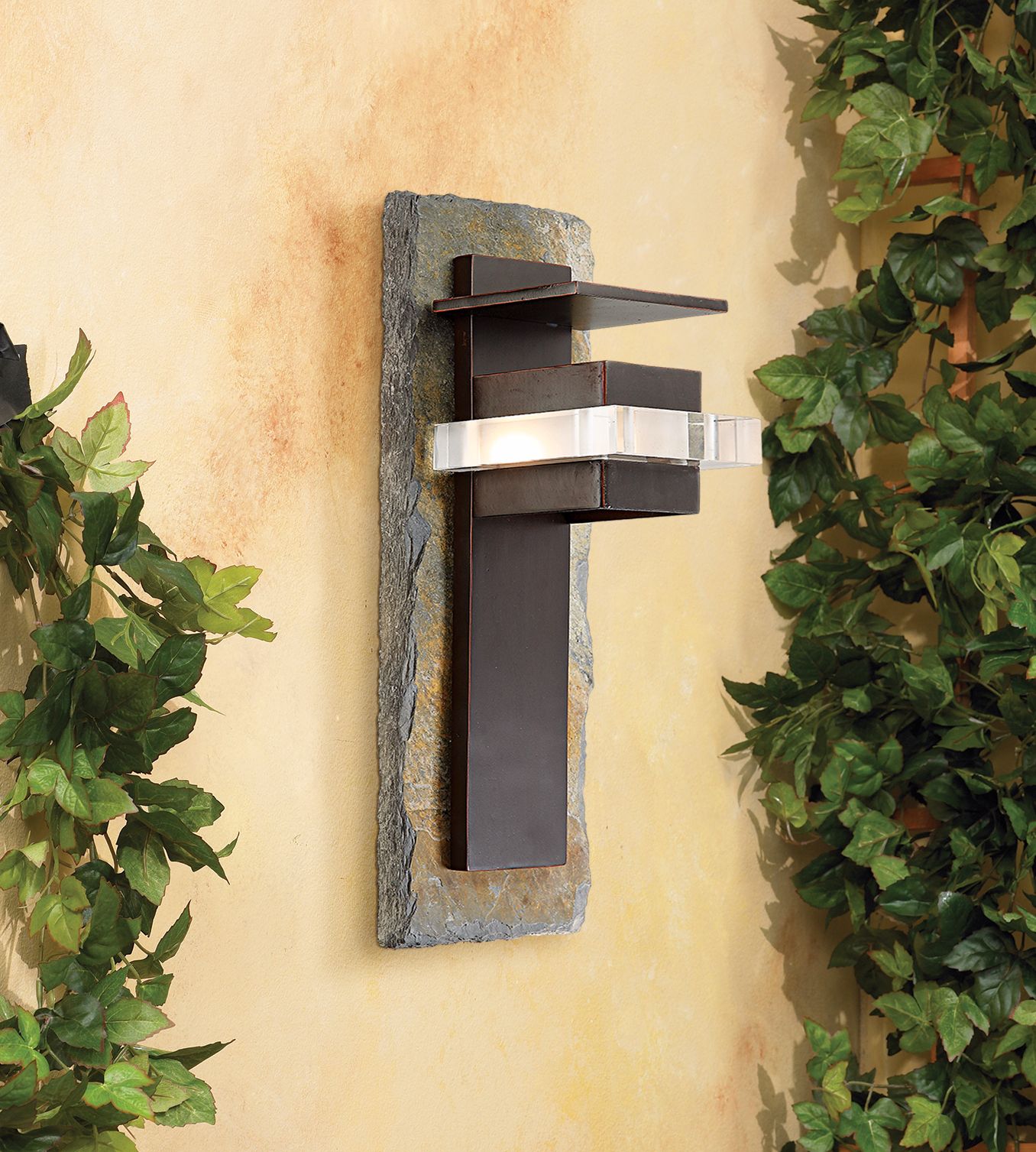 Natural Slate and Bronze 15" High Outdoor Wall Light in scene